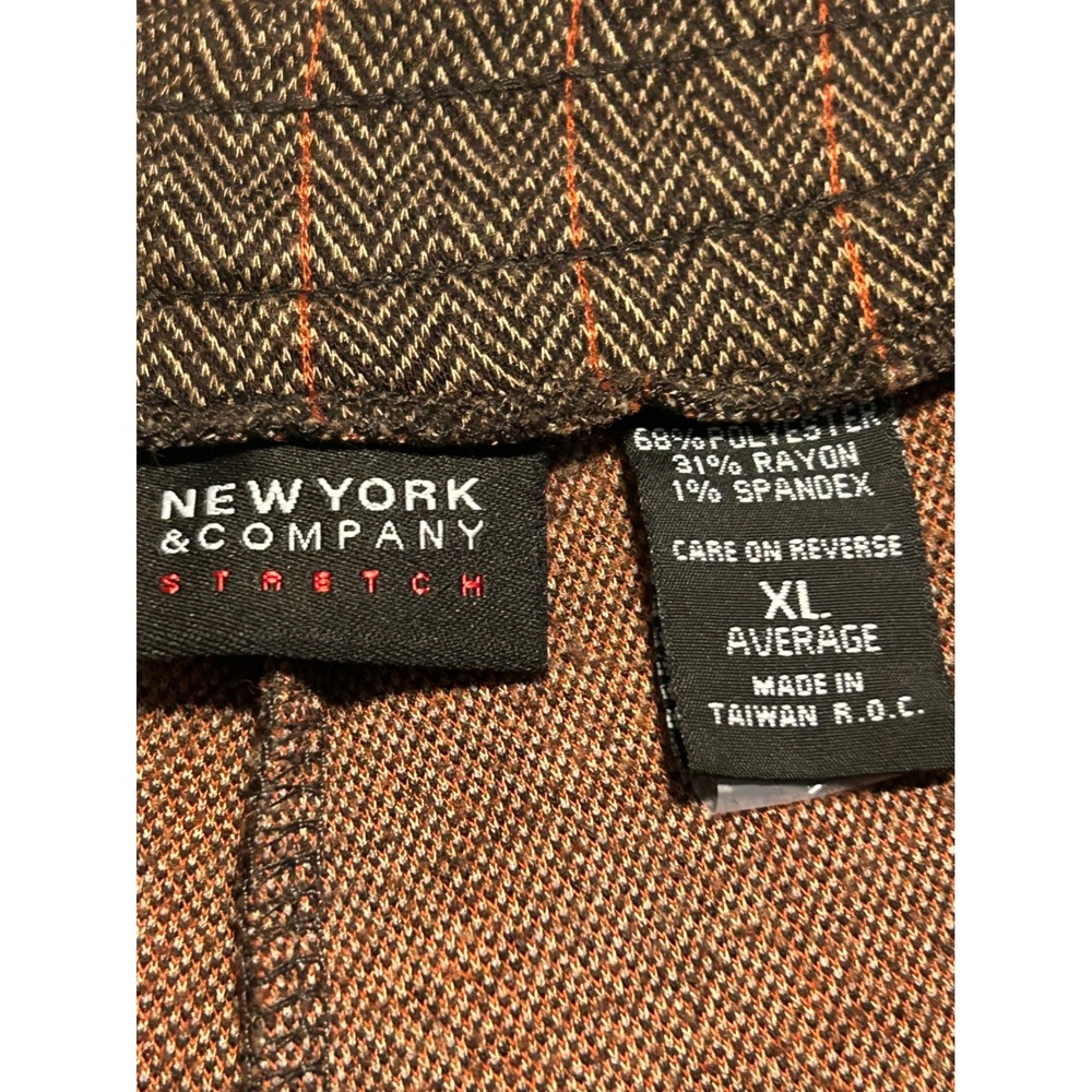 New York & Company Brown Herringbone Orange Pinstripe Wide Leg Pants XL Average - Picture 7 of 8